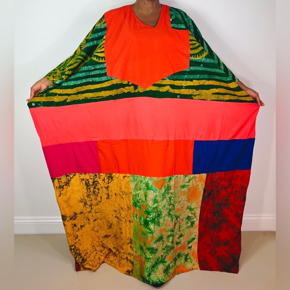 African Print Ankara Multicolor Patchwork Mixed Print Colorful Kaftan Maxi Dtess - Picture 6 of 10